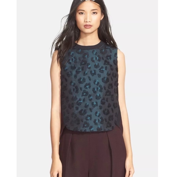 NWT $350 3.1 Phillip‎ Lim Leopard Pattern Sculpted Tank Top in Teal [ SIZE 4 ] - Picture 2 of 7